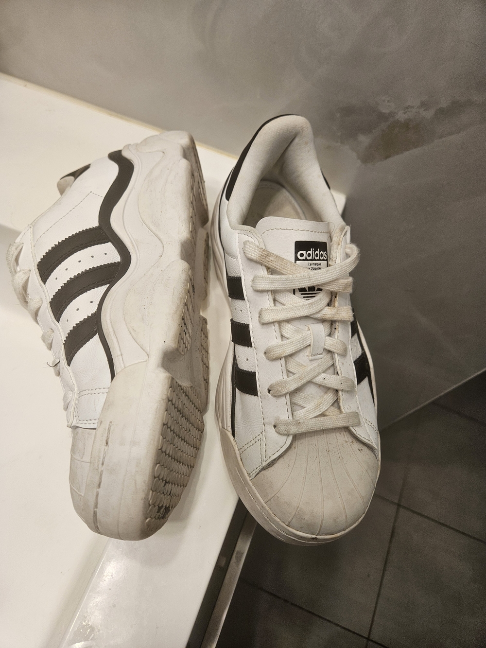Adidas White & Black Classic Sneakers Chunky Sole